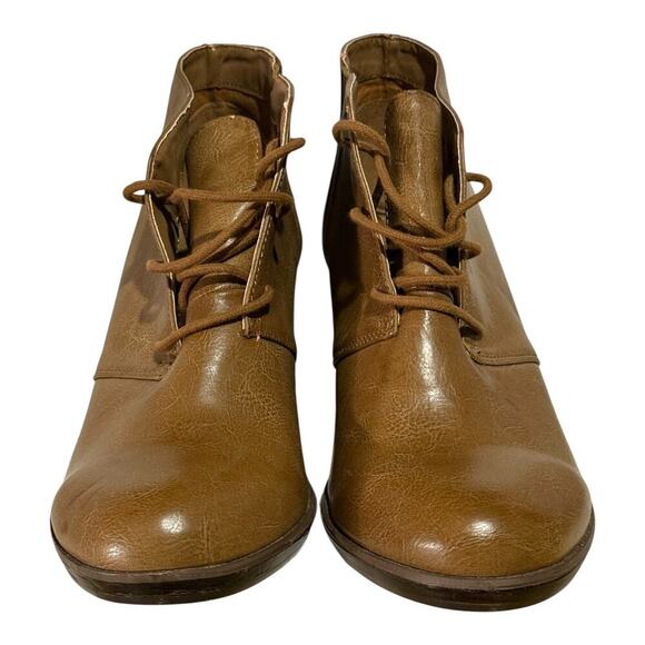 Torrid Tan Wedge Booties Women's Size 11 Faux Leather Lace-up Chunky Heel - Picture 2 of 7